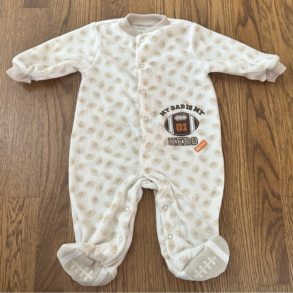 Carter’s fleece football footed pajamas, size 6 months